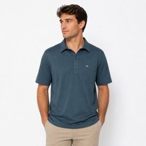 Travis Mathew Men's Golf Polo Pima Cotton Blend Pocket Shirt Blue Teal Large